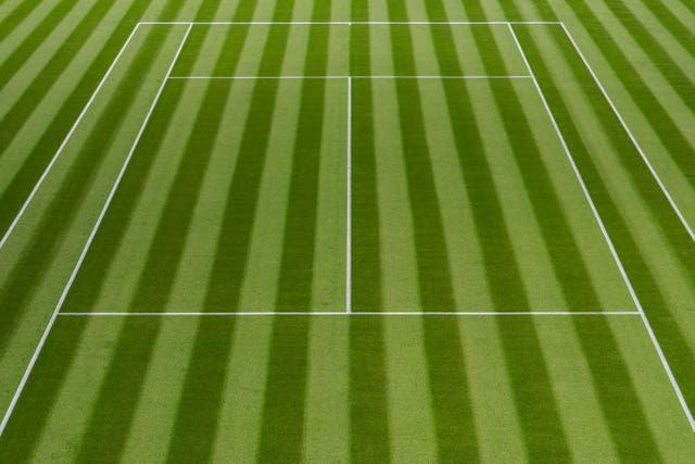A view of a green tennis court