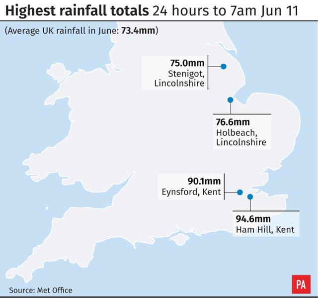 Highest rainfall totals 24 hours to 7am Jun 11