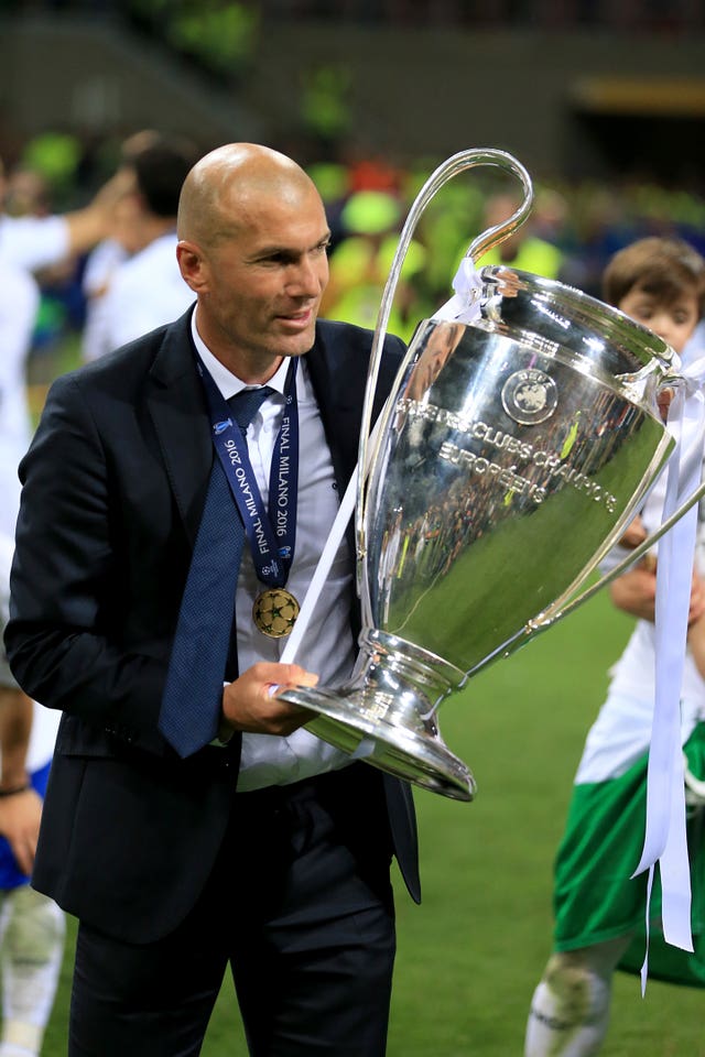 Real Madrid manager Zinedine Zidane celebrates his first Champions League crown