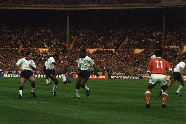John Barnes opened the scoring as England and Holland drew a 1994 World Cup qualifier at Wembley in April 1993.