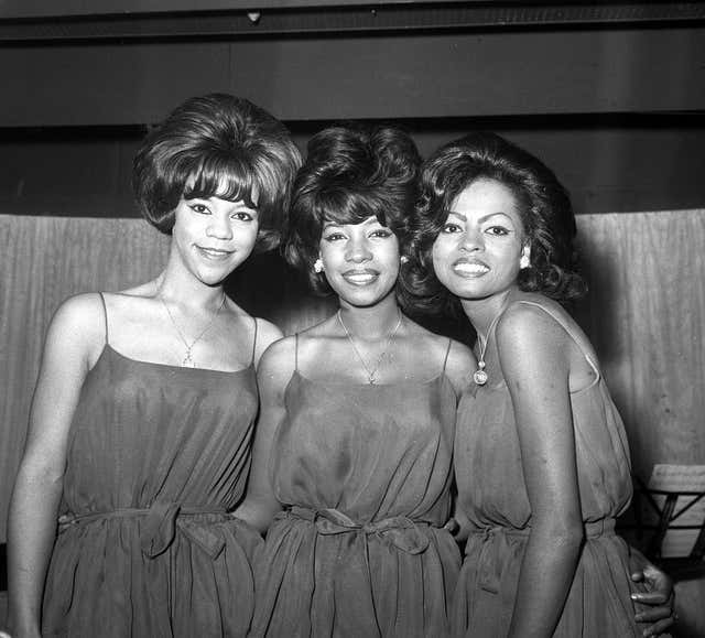 Left to right, Florence Ballard, Mary Wilson and Diana Ross of The Supremes during a reception at EMI House in London in 1964