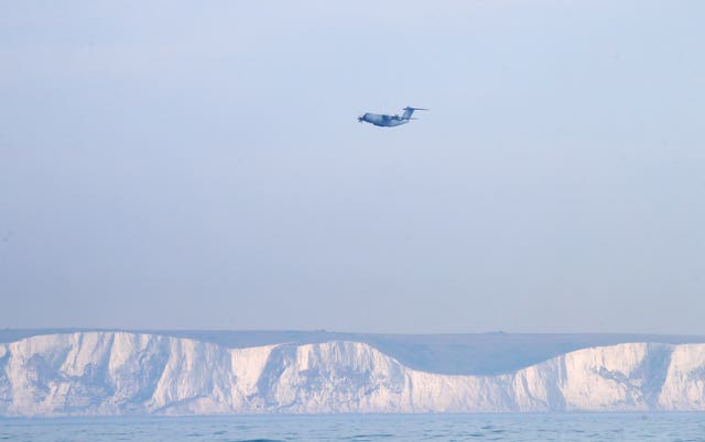 An RAF Atlas A400M above Dover 