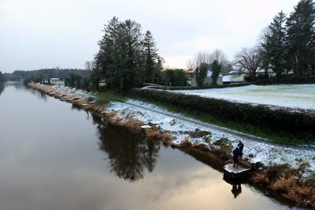 Snow on the banks of the River Bann near Portglenone Marina, Northern Ireland