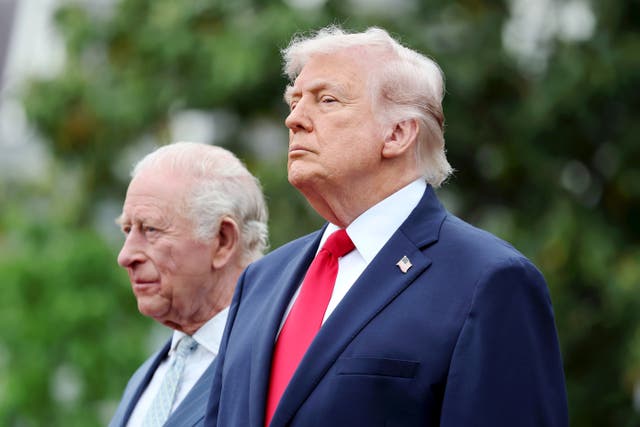 The King and US President Donald Trump during the ceremonial welcome on the South Lawn of the White House 