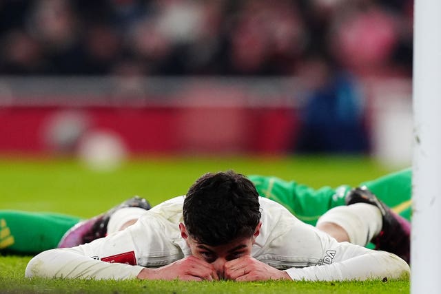 Kai Havertz reacts after a missed opportunity