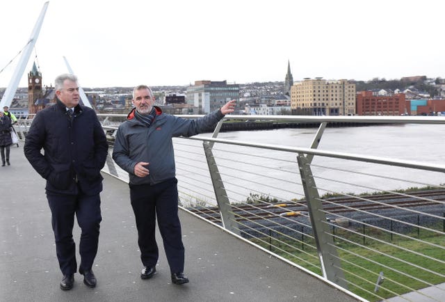Brandon Lewis with Tour Guide Colum Lynch during his visit to Londonderry