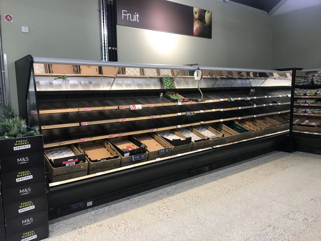 Empty fresh fruit shelves
