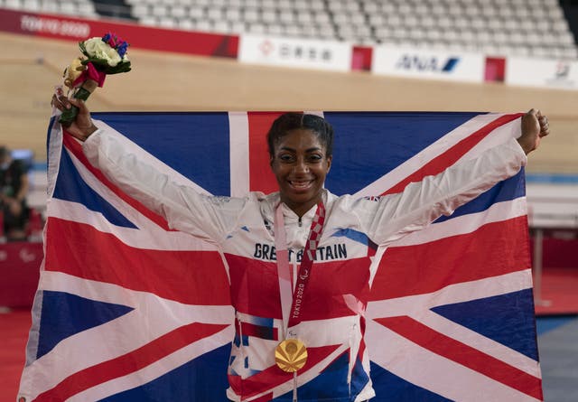 Kadeena Cox celebrates as she retained her C4-5 500m time trial title