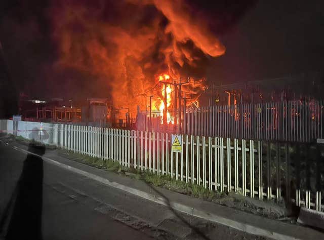 An electrical substation on fire in Hayes 