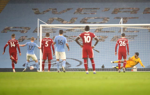 De Bruyne (second left) missed from the penalty spot
