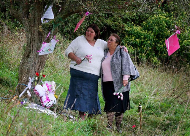Michelle Hadaway and Sue Eismann at the scene in Wild Park, Brighton, East Sussex, 20 years after their daughters, Karen Hadaway and Nicola Fellows, were found murdered (Gareth Fuller/PA)