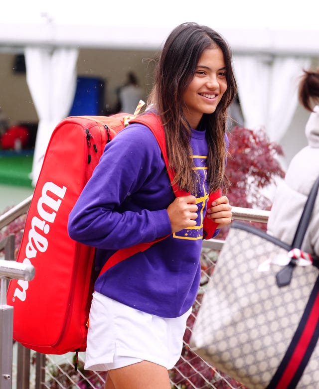 Emma Raducanu arrives at Wimbledon for training on Saturday 