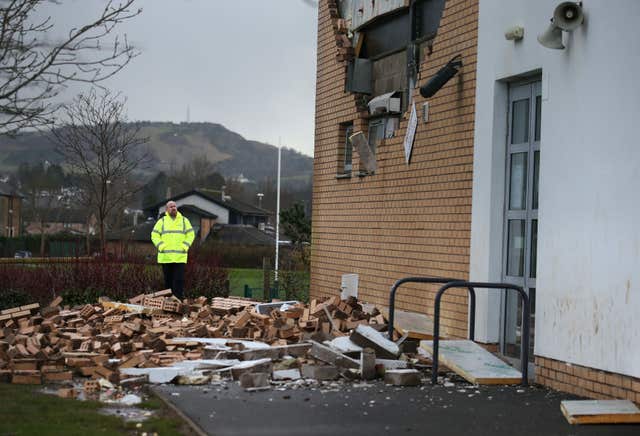 The collapsed wall at Oxgangs Primary School in 2016 (Andrew Milligan/PA)