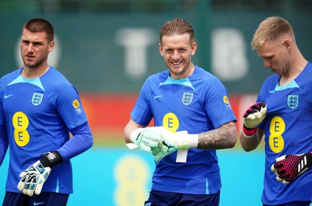 England goalkeepers Sam Johnstone, Jordan Pickford and Aaron Ramsdale