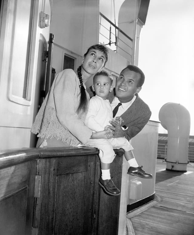 Belafonte, his then-wife Julie and young son David after arriving in Southampton from New York on the Queen Mary in September 1959