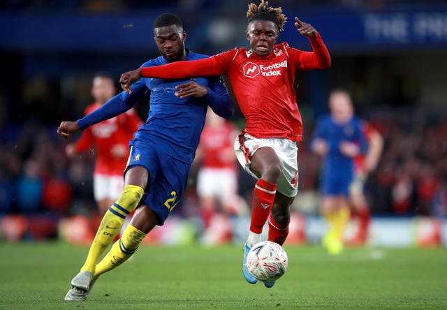 Chelsea’s Fikayo Tomori (left) and Nottingham Forest’s Alex Mighten during the FA Cup third round 