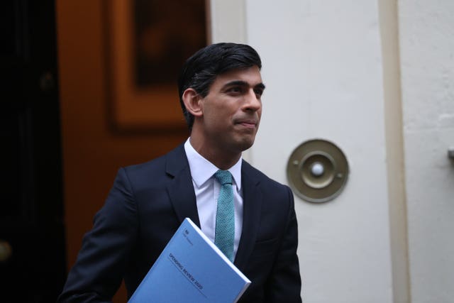 Chancellor Rishi Sunak leaves 11 Downing Street ahead of delivering his one-year Spending Review in the House of Commons