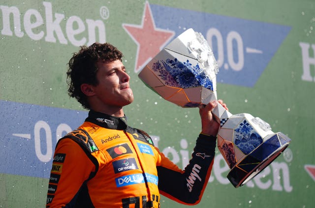 Lando Norris celebrates winning last week's Dutch Grand Prix