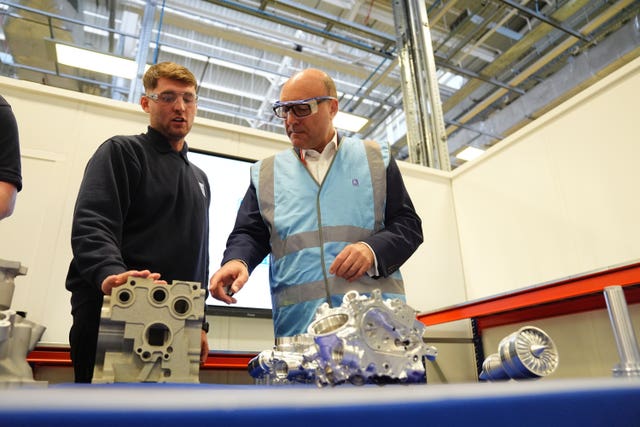 Andrew Griffith (right), speaking to workers during a visit to Rolls-Royce Control Systems in Solihull