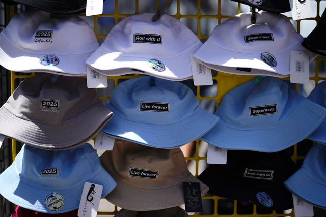 Oasis song title themed bucket hats on sale in the centre of Cardiff 