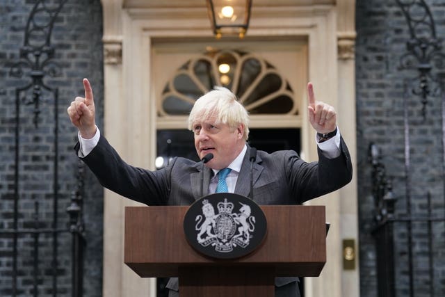 Boris Johnson making a speech outside 10 Downing Street, London, before leaving for Balmoral for an audience with the Queen to formally resign as prime minister