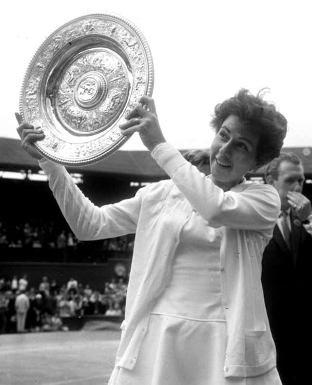 Maria Bueno and Wimbledon trophy.