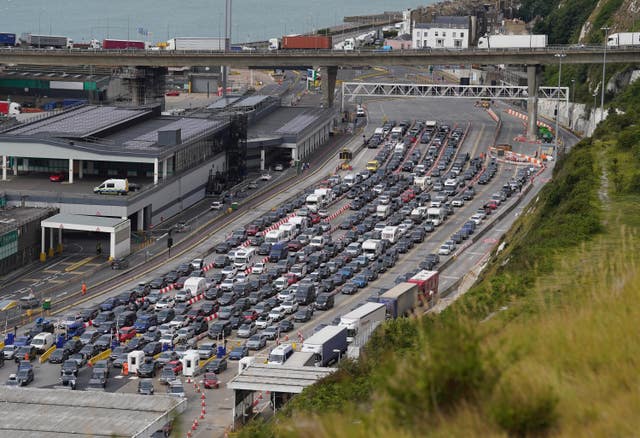 Cars queue at the Port of Dover in Kent 