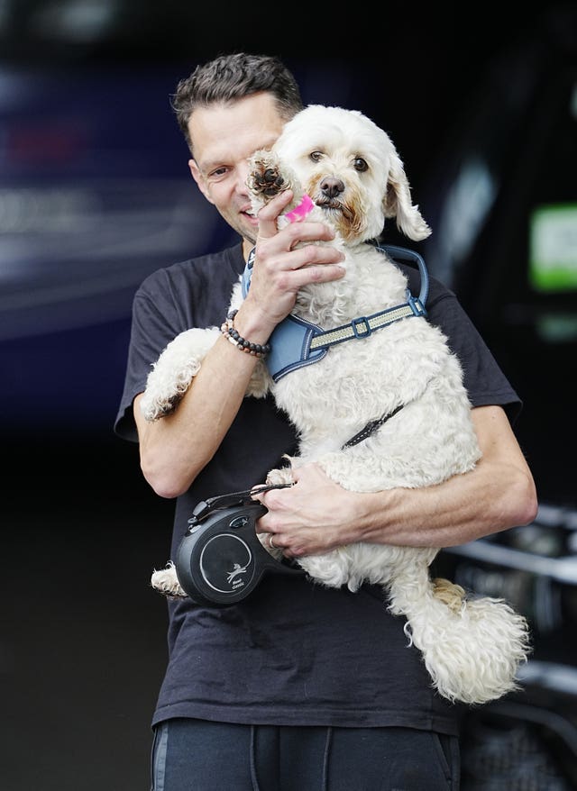 Reggie the Cavapoo, a dog owned by Cheals on Wheels who accompanied the England Women team during the UEFA Women’s Euro 2025 campaign, leaving the team hotel in Zurich, Switzerland.