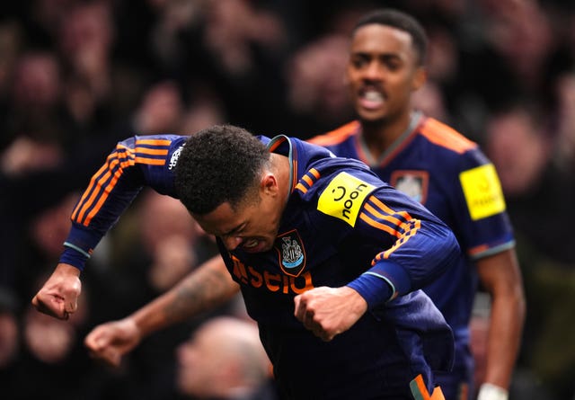 Jacob Ramsey celebrates scoring Newcastle’s second goal against Tottenham