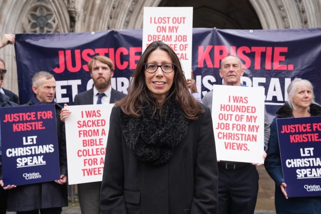 Kristie Higgs was joined by several supporters at the appeal hearing and on the day of judgment (Lucy North/PA)