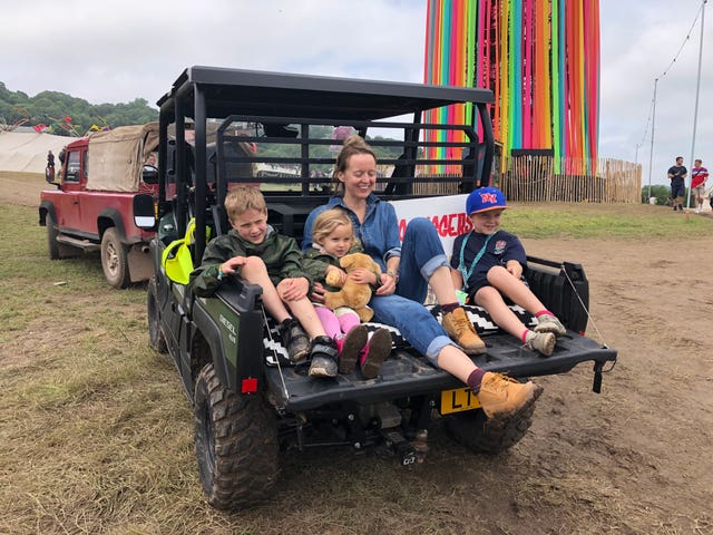 Emily Eavis opening the new Parlay Parlour in The Park on the first day of the Glastonbury Festival at Worthy Farm in Somerset 