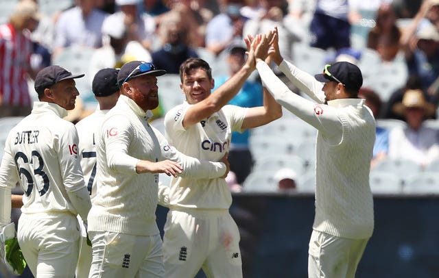 England’s James Anderson celebrates the wicket of Australia’s Steve Smith