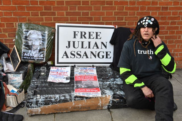 Ciaron O’Reilly, a supporter of Julian Assange, outside the Ecuadorian Embassy