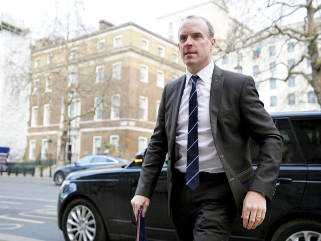 Dominic Raab arriving at the Cabinet Office in London