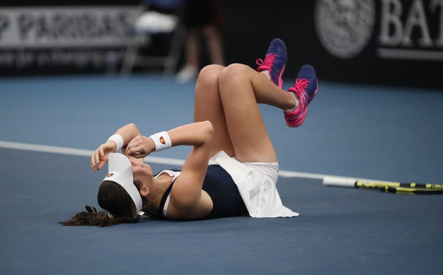Konta collapsed on her way off court at the end of her second set 