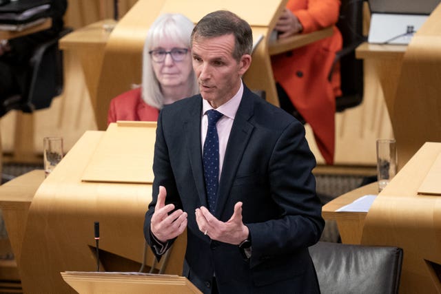 Liam McArthur standing while speaking in Holyrood