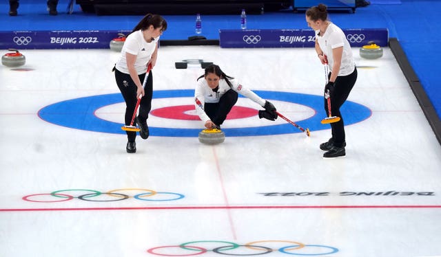Great Britain’s Eve Muirhead (centre) during the Women’s Curling gold medal match at the Winter Olympics
