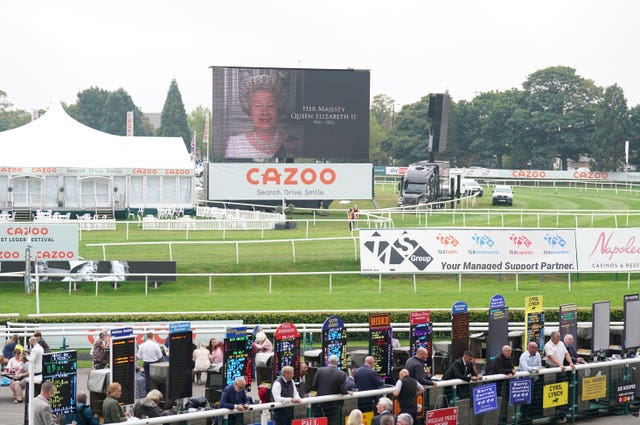 A tribute on Doncaster's big screen following the death of the Queen 