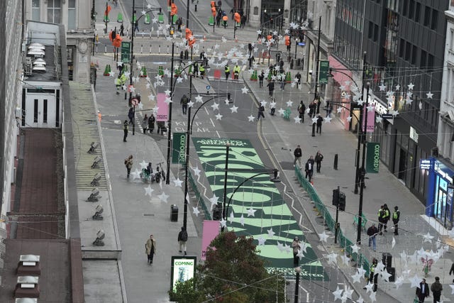 An aerial view of Oxford Street as pedestrianisation comes into force