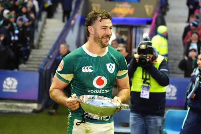 Caelan Doris with the Centenary Quaich after Ireland's round-two win over Scotland