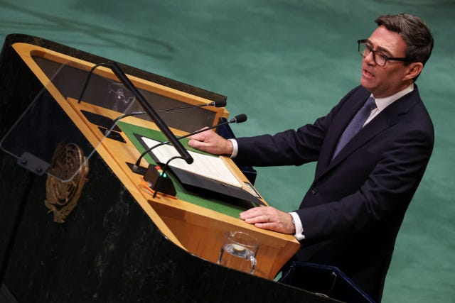 Andy Burnham speaking at the UN General Assembly