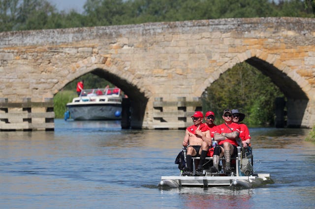 The team pedaled from Lechlade in Gloucestershire to Teddington in south-west London in just over two days (Jonathan Brady/PA)