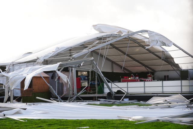 The remains of the roof over the ice rink 