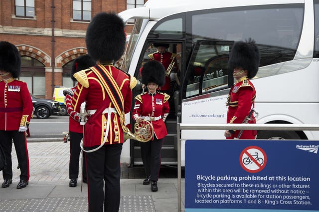 Soldiers outside the station