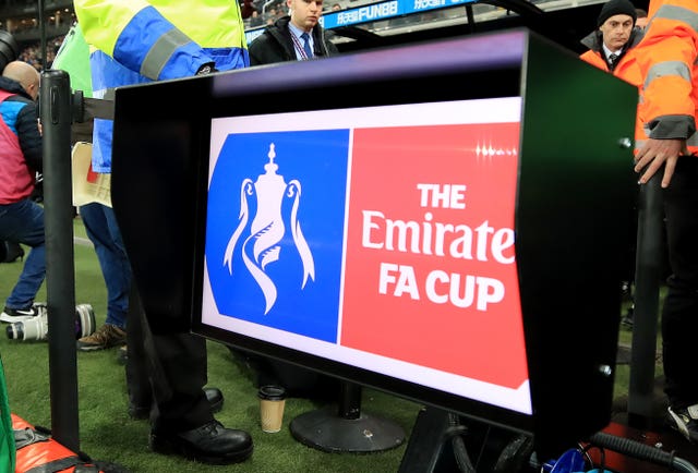 The VAR system pitchside in an FA Cup tie. (PA)