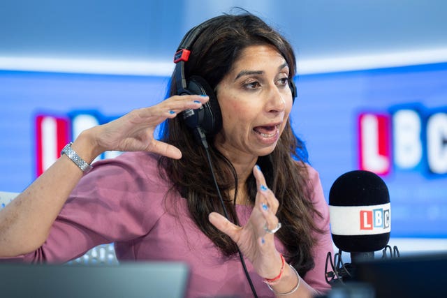 Former home secretary Suella Braverman appears as a guest presenter on LBC radio