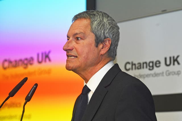 Gavin Esler speaks during a Change UK rally at Church House in Westminster, London