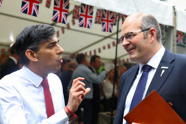 Then-Prime Minister Rishi Sunak speaks with National Farmers Union (NFU) deputy president Tom Bradshaw, in the garden of Downing Street, London, during the second Farm to Fork summit for members of the farming and food industries