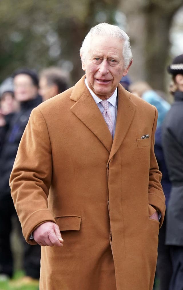 King Charles III leaves Castle Rising Church in Norfolk