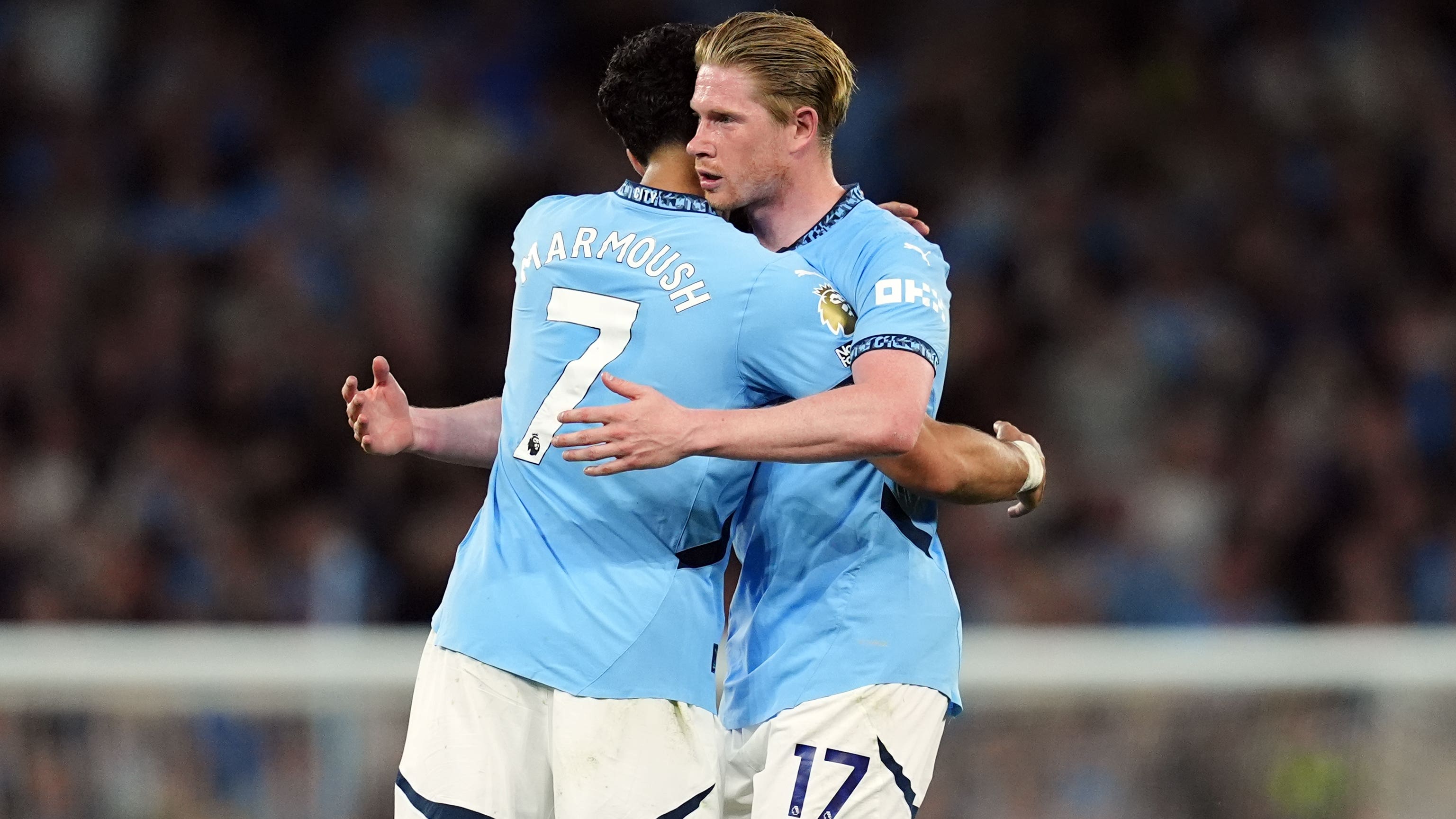 Manchester City said a fond farewell to Kevin De Bruyne as Omar Marmoush stole a share of the spotlight (Martin Rickett/PA)